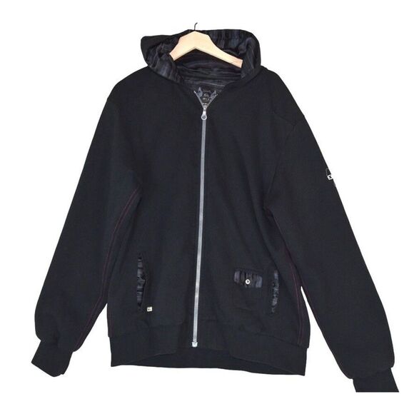 Vintage Quiksilver Full Zip Hoodie XL Black Satin Lined Streetwear Skater Y2K - Picture 1 of 7